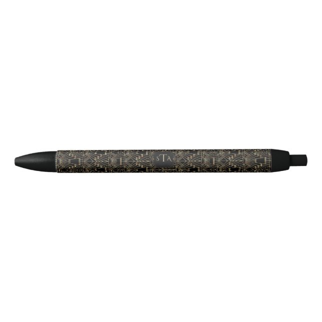 Elegant Gold Art Deco Great Gatsby 20s Monogram Black Ink Pen (Front)