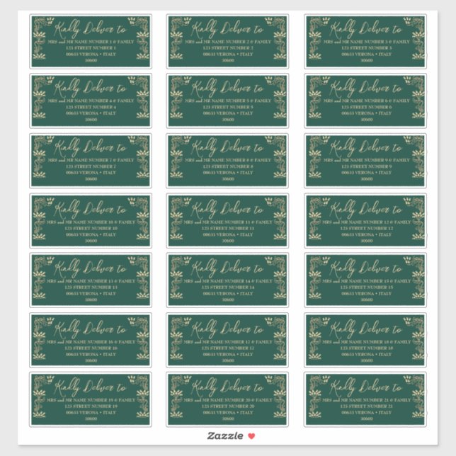 Elegant gold Art Deco & green Guest Address labels (Sheet)