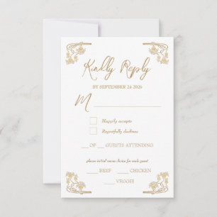 Elegant gold Art Deco menu choice RSVP Card