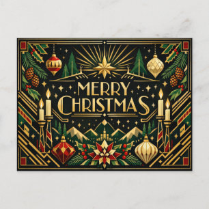 Elegant Gold Art Deco Merry Christmas Holiday Postcard