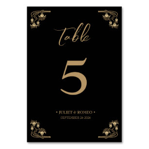 Elegant gold Art Deco on black wedding Table Number