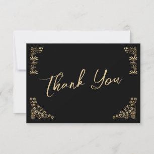 Elegant gold Art Deco on black wedding Thank You Card