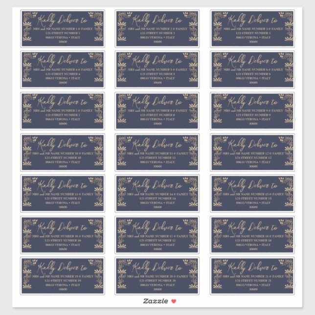 Elegant gold Art Deco on blue Guest Address label (Sheet)