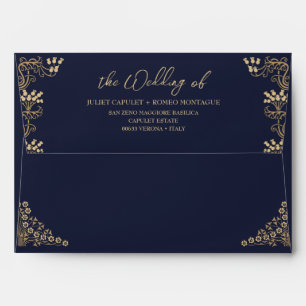Elegant gold Art Deco on blue wedding invitation Envelope