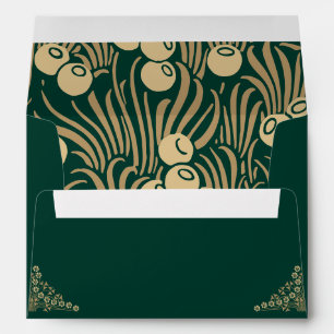 Elegant gold Art Deco on green wedding invitation Envelope