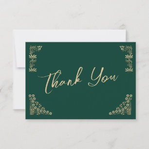 Elegant gold Art Deco on green wedding Thank You Card