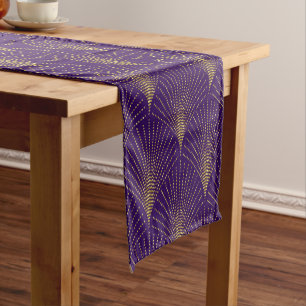 Elegant  & Gold Art-Deco Pattern on Purple Short Table Runner