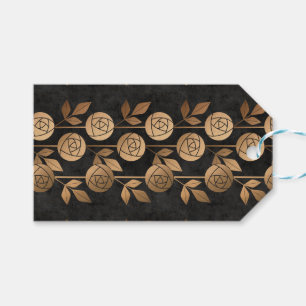 Elegant Gold Art Deco Roses Black Gift Tags