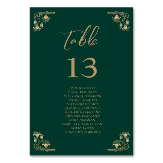 Elegant gold Art Deco wedding Table sitting chart  Table Number