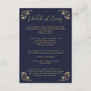 Elegant gold Art Deco Weekend schedule of events Enclosure Card