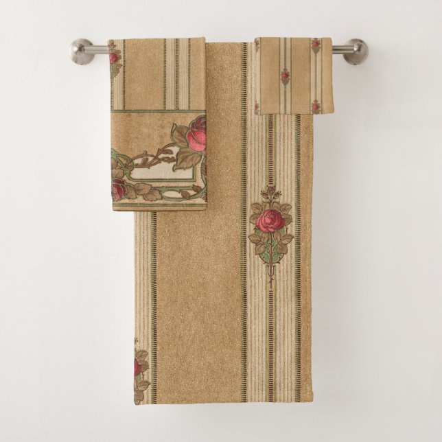 Elegant Gold Art Nouveau Roses Bath Towel Set (Insitu)