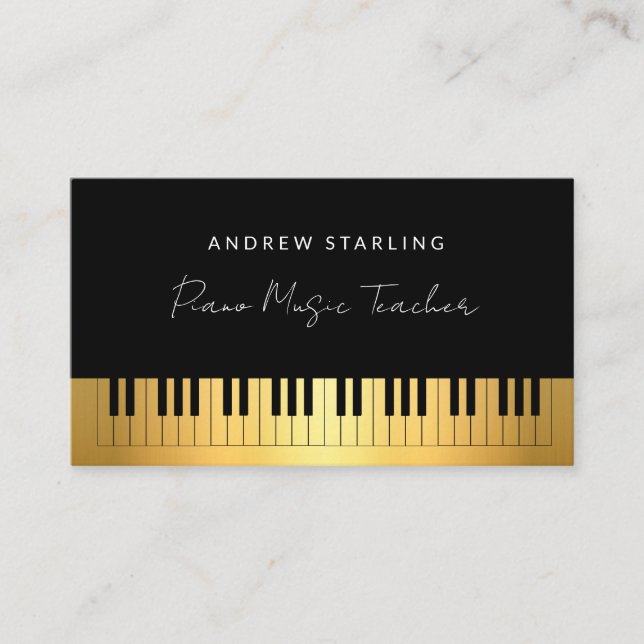 Elegant Gold Artistic Piano keys music teacher Business Card (Front)