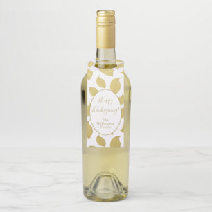 Elegant Gold Autumn Leaves - Happy Thanksgiving Bottle Tag