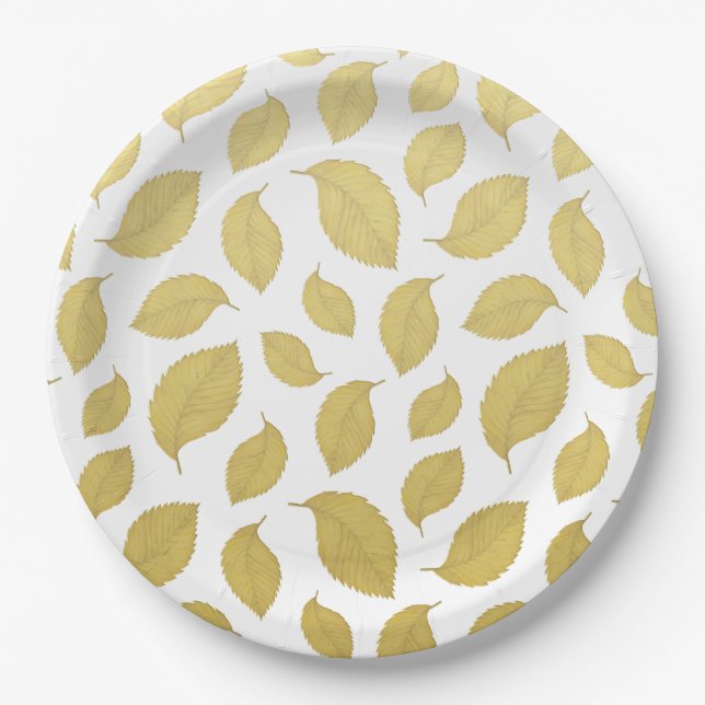 Elegant Gold Autumn Leaves Paper Plate (Front)