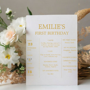 Elegant Gold Baby 1st Birthday Milestone Sign