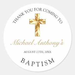 Elegant Gold Baby Baptism Thank You Classic Round Sticker
