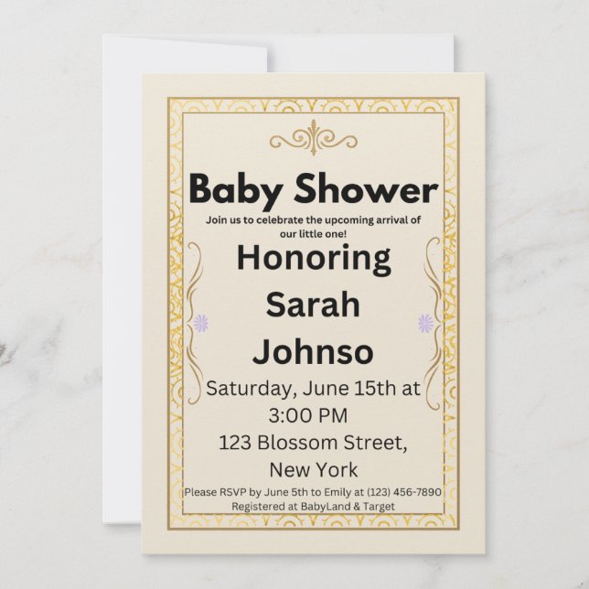 Elegant Gold Baby Shower Invitation Template (Front)