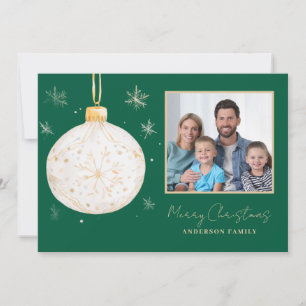 Elegant Gold Ball Watercolor Photo Christmas Holiday Card