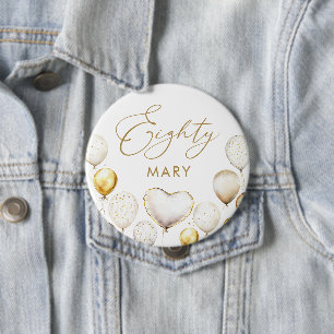 Elegant Gold Balloon 80th Birthday Party 10 Cm Round Badge