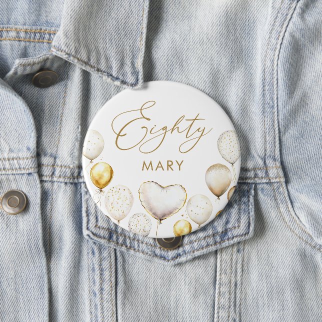Elegant Gold Balloon 80th Birthday Party 10 Cm Round Badge (In Situ)