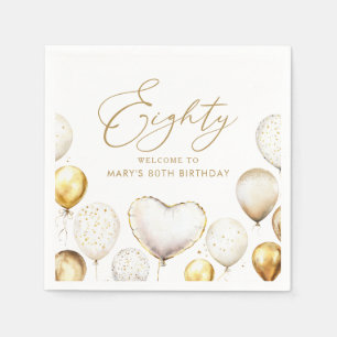 Elegant Gold Balloon 80th Birthday Party Napkin
