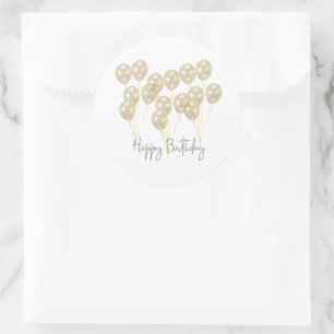 Elegant Gold Balloon Happy Birthday Classic Round Sticker