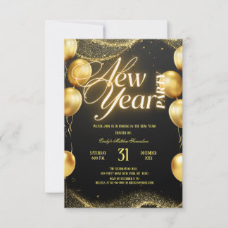 Elegant Gold Balloons New Year Party Invitation