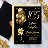 Elegant Gold Balloons on Black 105 Birthday Party