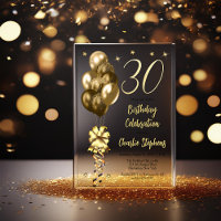 Elegant Gold Balloons on Black 30th Birthday Party