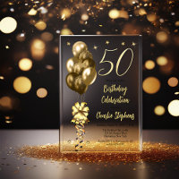 Elegant Gold Balloons on Black 50th Birthday Party