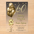 Elegant Gold Balloons on Black 60th Birthday Party