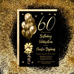 Elegant Gold Balloons on Black 60th Birthday Party Invitation<br><div class="desc">Elegant faux glitter gold-tone balloons with big bow and streamers and accent stars "60" 60th birthday party celebration invitation.</div>