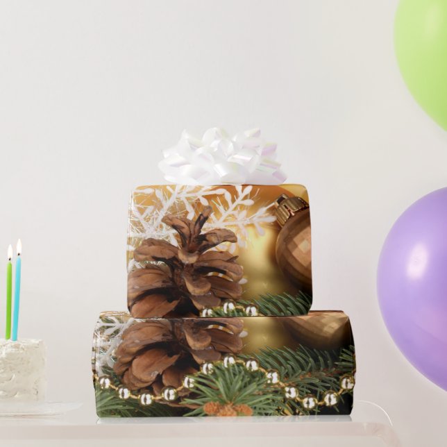 Elegant Gold Balls,Pinecones,Snowflake Wrapping Paper (Party Gifts)