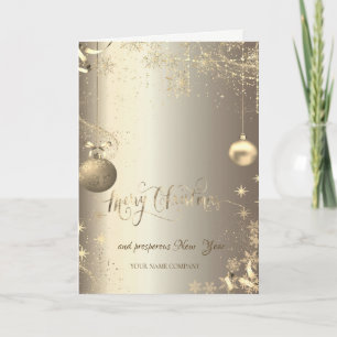 Elegant Gold Balls Snowflakes Stars Holiday Card