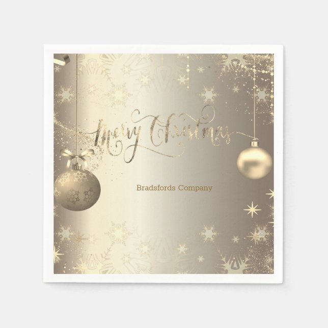 Elegant Gold Balls Snowflakes Stars Napkin (Front)
