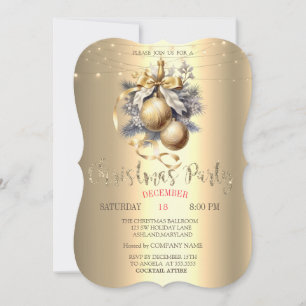 Elegant Gold Balls,String Lights Gold Christmas  Invitation
