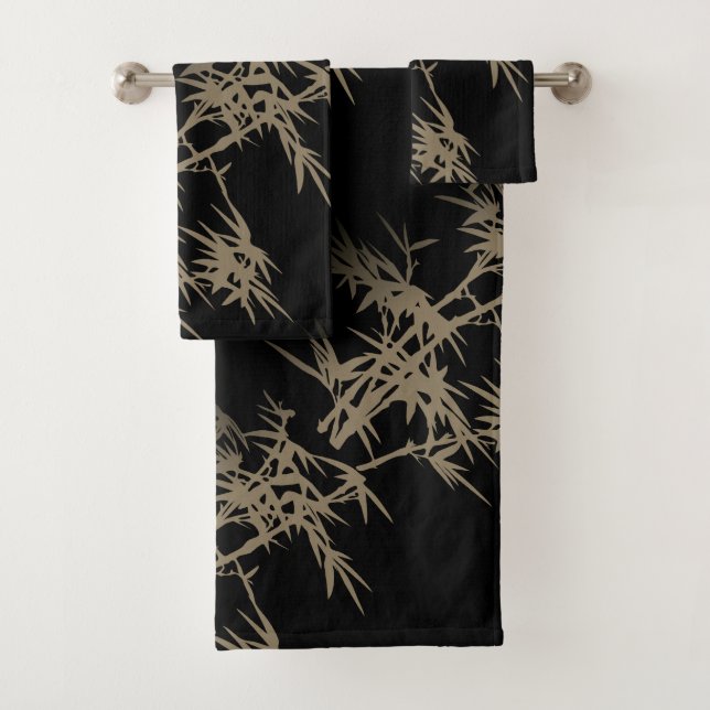 Elegant Gold Bamboo on Black  Bath Towel Set (Insitu)