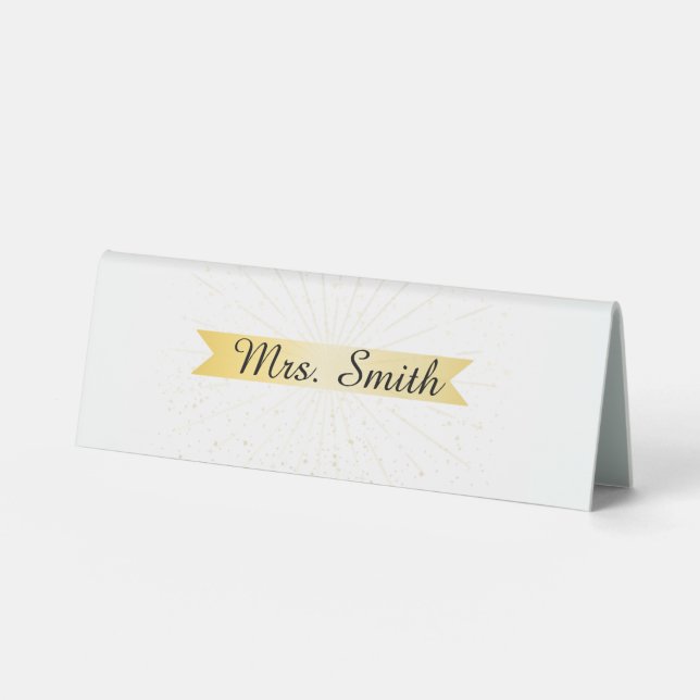 Elegant Gold Banner Wedding Placement Card (Front)