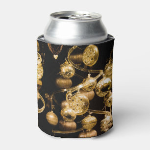 Elegant Gold Baubles and Spiral Pattern Can Cooler