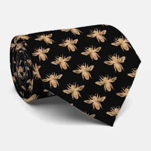 Elegant Gold Bee on Black Tie for Men Luxury