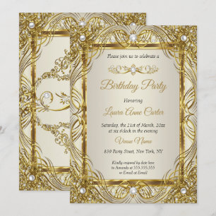 Elegant Gold beige Cream Pearl Damask party Invitation