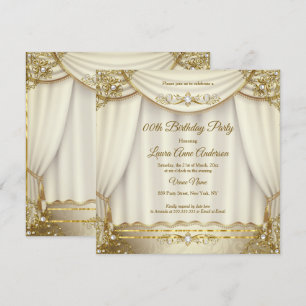 Elegant Gold Beige Cream Pearl Drapes Birthday Invitation