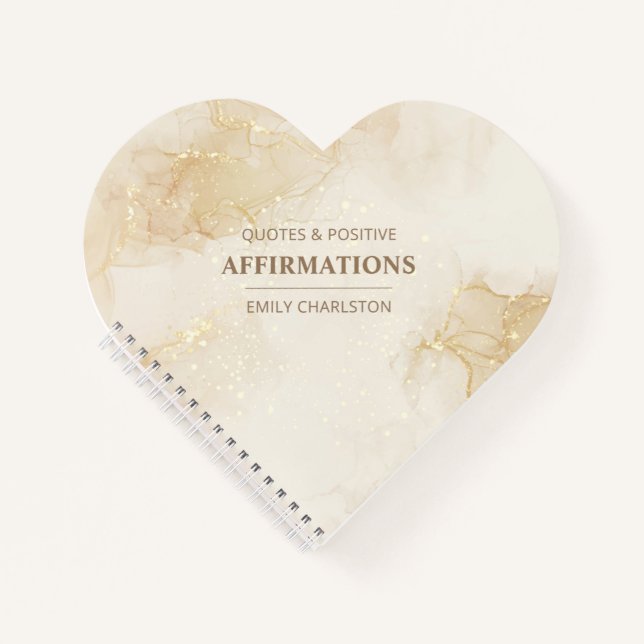 Elegant Gold Beige Watercolor Heart Shape Spiral Notebook (Front)
