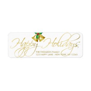 Elegant Gold Bells Happy Holidays Address Label