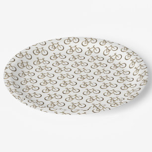 Elegant Gold Bike Pattern Bicycle Cycling Cyclist Paper Plate