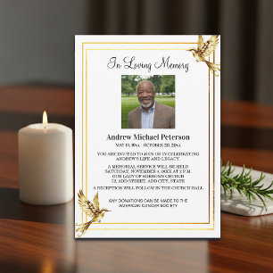 Elegant Gold Birds Celebration Of Life Photo Invitation