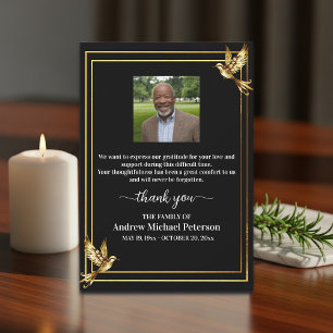 Elegant Gold Birds Sympathy Memorial Photo Thank You Card
