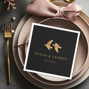 Elegant Gold Birds Wedding Napkin