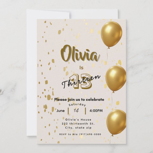 Elegant Gold Birthday Invitation- Kids Teens Adult Invitation (Front)