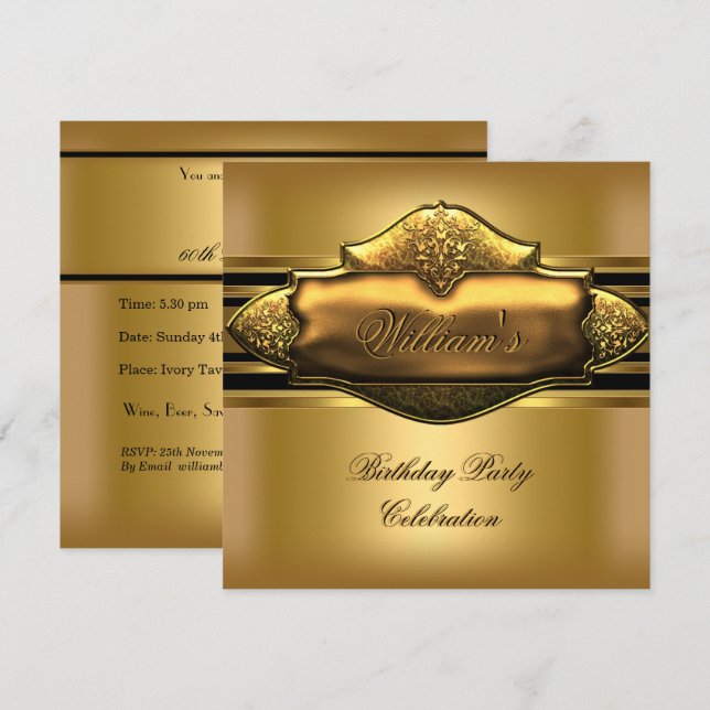 Elegant Gold Birthday Party Mens 60th Invitation (Front/Back)
